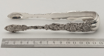French 950 Antique Silver Sugar Tongs - Grape and Vine Pattern, Louis-Isidore Angee
